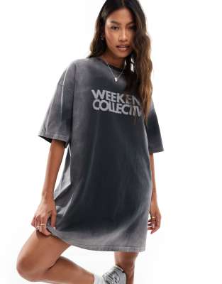 ASOS DESIGN - Weekend Collective - T-Shirt-Kleid in extremer Acid-Waschung-Bunt