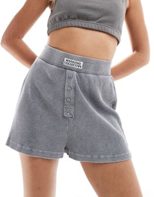 Asos Weekend Collective Asos Design Weekend Collective Waffle Boxer Shorts In Acid Wash Gray