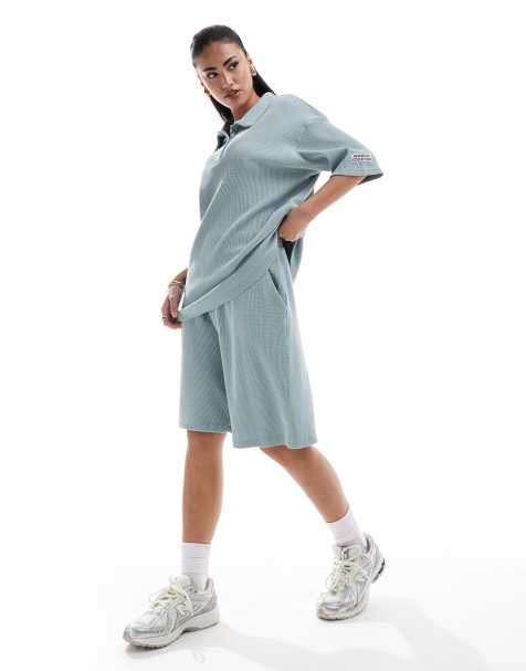 ASOS DESIGN Weekend Collective waffle long short in blue co-ord - view 1