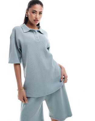 Asos Weekend Collective Asos Design Weekend Collective Waffle Long Short In Blue - Part Of A Set In Blue