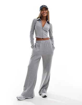 Asos Weekend Collective Asos Design Weekend Collective Waffle Wide Leg Sweatpants In Gray Heather - Part Of A Set