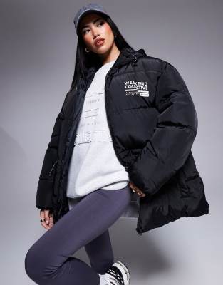 Asos Weekend Collective Asos Design Weekend Collective Waisted Padded Coat With Logo In Black