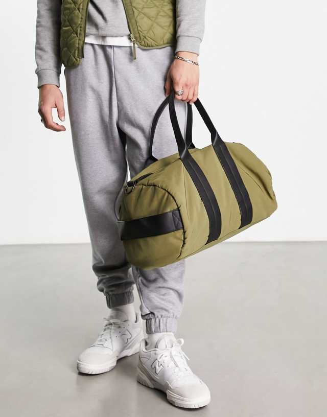 ASOS DESIGN weekend holdall in khaki nylon 15 liters