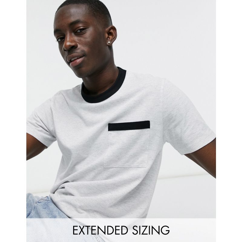 DESIGN – Weiß meliertes T-Shirt mit farblich abgesetzten Abschlüssen und Brusttasche