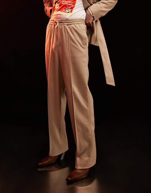 ASOS DESIGN – Weiche Anzughose in Beige mit weitem Bein