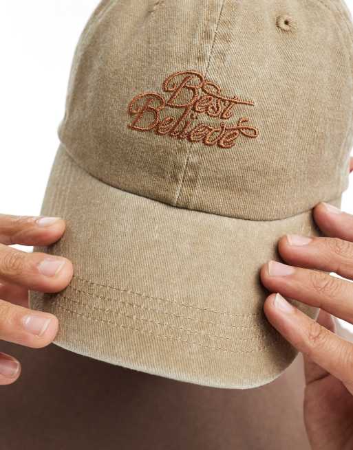 ASOS DESIGN – Weiche Baseballkappe in verwaschenem Steinbeige mit Stickerei, 2 von 4
