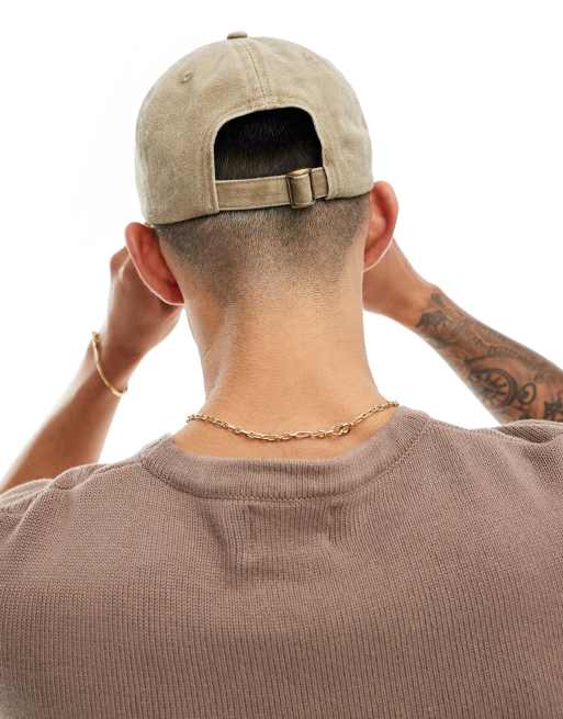 ASOS DESIGN – Weiche Baseballkappe in verwaschenem Steinbeige mit Stickerei, 3 von 4