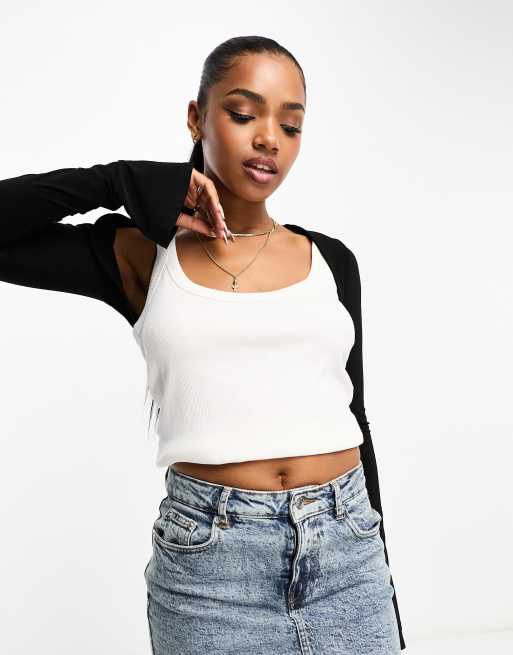 ASOS DESIGN – Weiche Bolerojacke in Schwarz mit ausgestellten Ärmeln