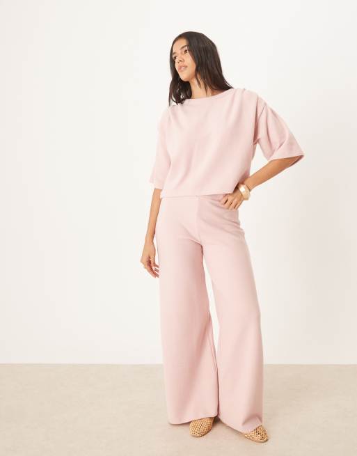 ASOS DESIGN – Weiche Hose in Hellrosa mit weitem Bein, Kombiteil