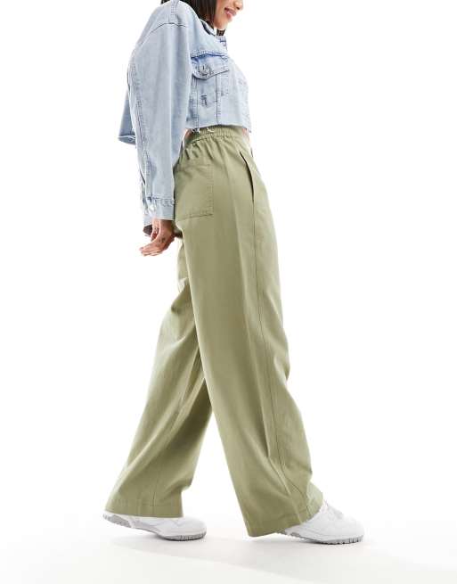 ASOS DESIGN – Weiche Hose in Khaki mit abgerundetem Beinschnitt 