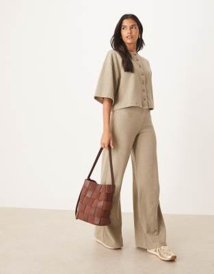 ASOS DESIGN - Weiche Hose in meliertem Taupe mit weitem Bein-Neutral