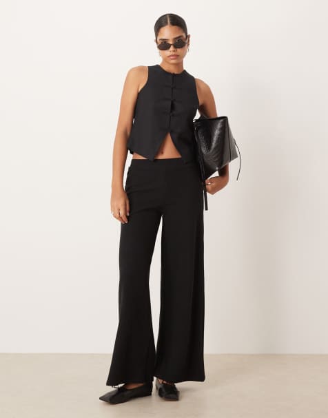 ASOS DESIGN – Weiche Hose in Schwarz mit weitem Bein - view 1