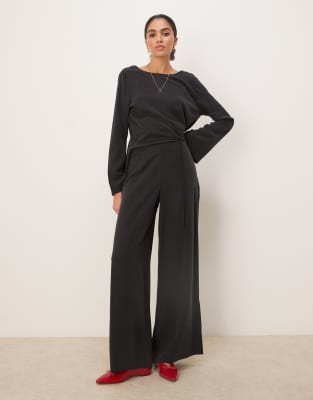 ASOS DESIGN - Weiche Hose in verwaschenem Schwarz mit weitem Bein, Kombiteil