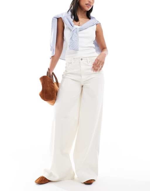 ASOS DESIGN – Weiche Jeans in Ecru mit weitem Bein