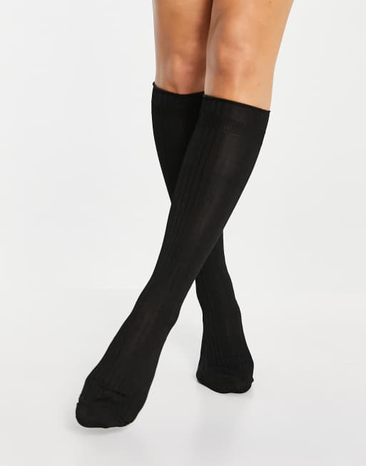 ASOS DESIGN – Weiche Kniestrümpfe in Schwarz
