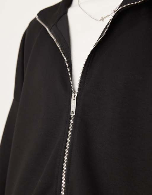 ASOS DESIGN – Weiche, kurze Trainingsjacke aus neoprenartigem Material in Schwarz mit extremem Oversize-Schnitt , 4 von 4