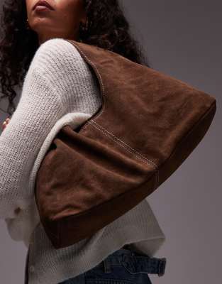 ASOS DESIGN - Weiche, mittelgroße Schultertasche aus Wildleder in Mokka-Braun
