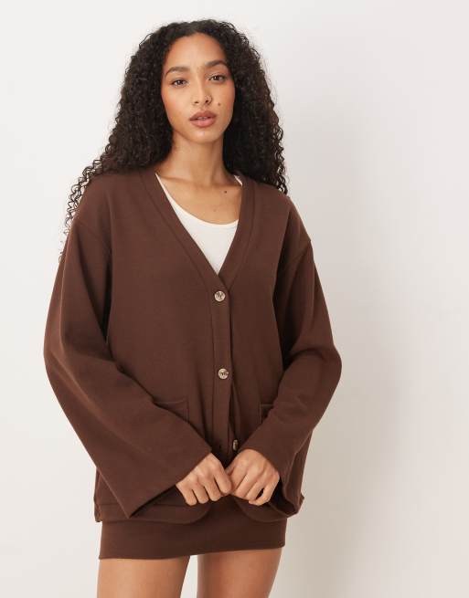 ASOS DESIGN – Weiche Oversize-Strickjacke in Schokobraun, Kombiteil