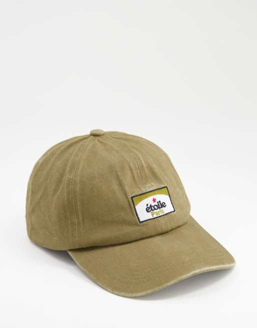 ASOS DESIGN – Weiche Retro-Baseballkappe in verwaschenem Grün mit Stickerei