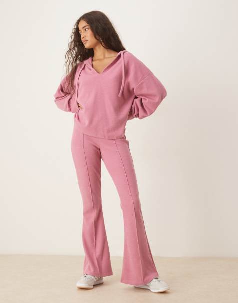 ASOS DESIGN – Weiche Schlaghose in Rosa mit Biese - view 1