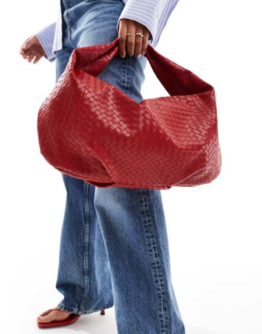 ASOS DESIGN – Weiche Schultertasche in Rot mit Webstruktur, 2 von 4