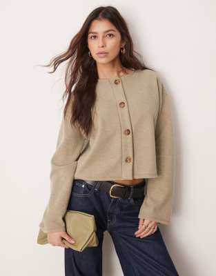 ASOS DESIGN - Weiche Strickjacke in Anthrazit meliert mit Rundhalsausschnitt, Kombiteil-Neutral