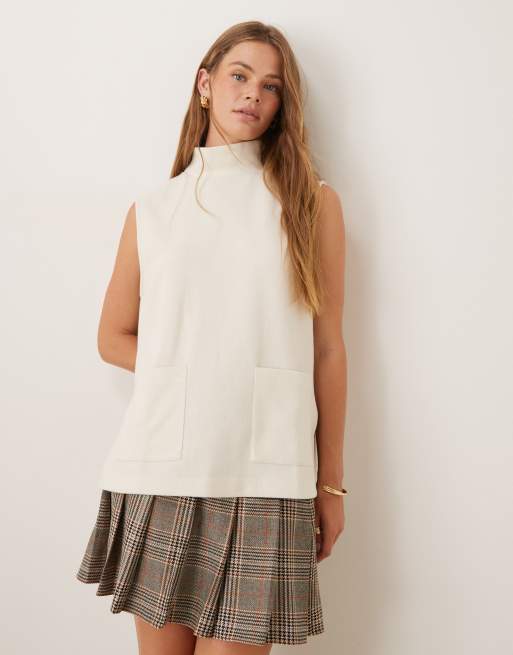 ASOS DESIGN – Weicher, hochgeschlossener Boxy-Fit-Pullunder in Creme
