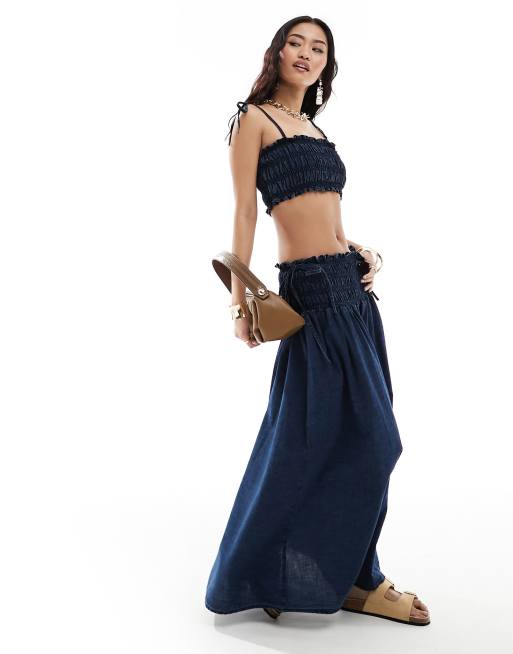 ASOS DESIGN – Weicher Maxi-Jeansrock in Dunkelblau-Schwarz mit  