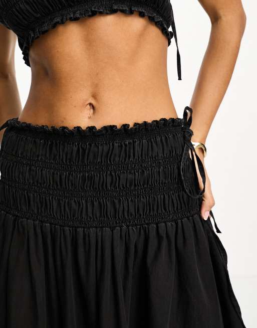 ASOS DESIGN – Weicher Maxi-Jeansrock in verwaschenem Schwarz mit gerafftem Bund, Kombiteil , 3 von 4