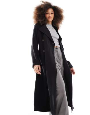 ASOS DESIGN - Weicher Midi-Trenchcoat in Schwarz