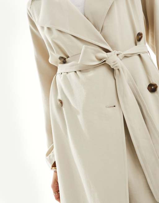 ASOS DESIGN – Weicher Midi-Trenchcoat in Steinbeige ASOS
