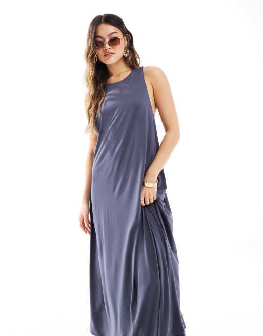 ASOS DESIGN – Weiches, ärmelloses Maxikleid in Grau mit Knotendetail hinten