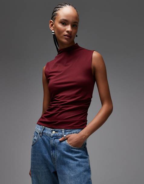 ASOS DESIGN – Weiches, ärmelloses Tanktop in Burgunderrot mit seitlicher Raffung - view 1