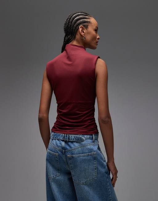 ASOS DESIGN – Weiches, ärmelloses Tanktop in Burgunderrot mit seitlicher Raffung, 4 von 4