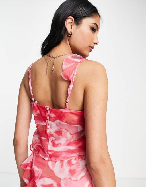 ASOS DESIGN – Weiches Camisole-Oberteil in Rosa mit Rüschen und  Blumenmuster