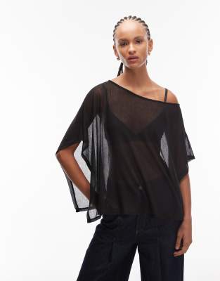 ASOS DESIGN - Weiches, halbtransparentes, asymmetrisches Cape-Oberteil in Schwarz