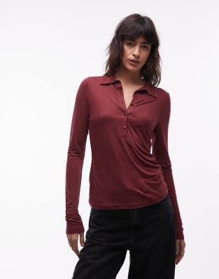 ASOS DESIGN - Weiches, halbtransparentes Langarmshirt in Beerenrot