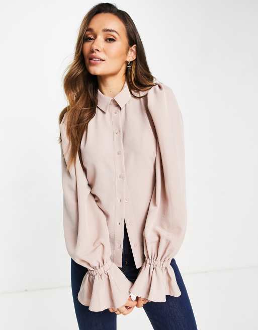 ASOS DESIGN – Weiches Hemd mit weiten Ärmeln und Bündchen zum Binden in Rosé