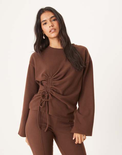 ASOS DESIGN – Weiches, langärmliges Oberteil in Chicorée mit Raffung, Kombiteil - view 1