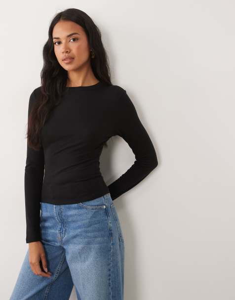 ASOS DESIGN – Weiches, langärmliges Shirt in Schwarz mit knappem Schnitt - view 1