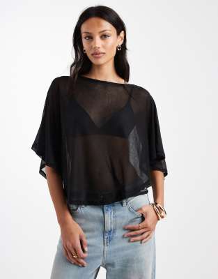 ASOS DESIGN - Weiches, leicht transparentes Cape-Top in Schwarz