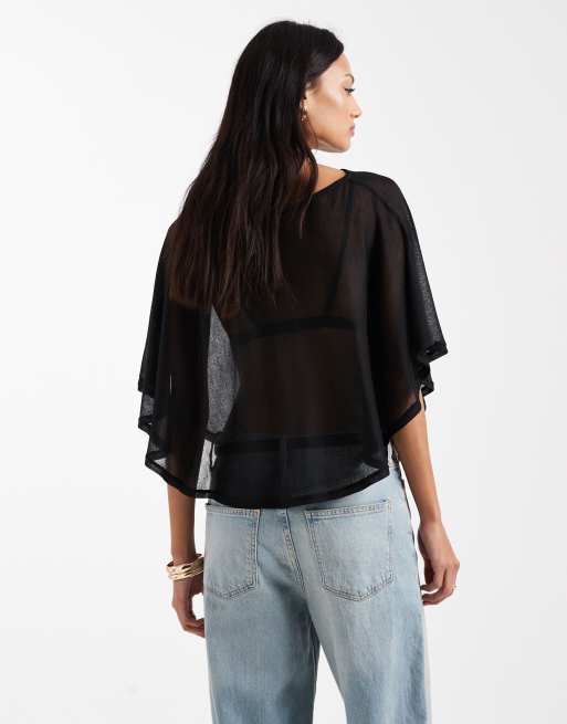 ASOS DESIGN – Weiches, leicht transparentes Cape-Top in Schwarz, 3 von 4