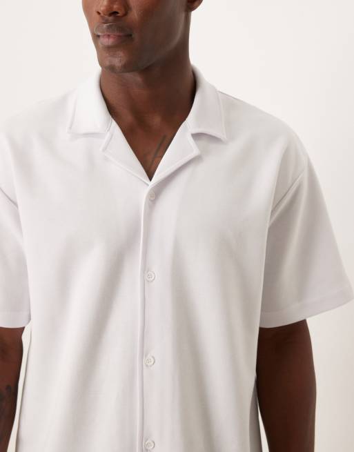 ASOS DESIGN – Weiches, locker geschnittenes Polohemd aus schwerem Stoff in Weiß, 4 von 5