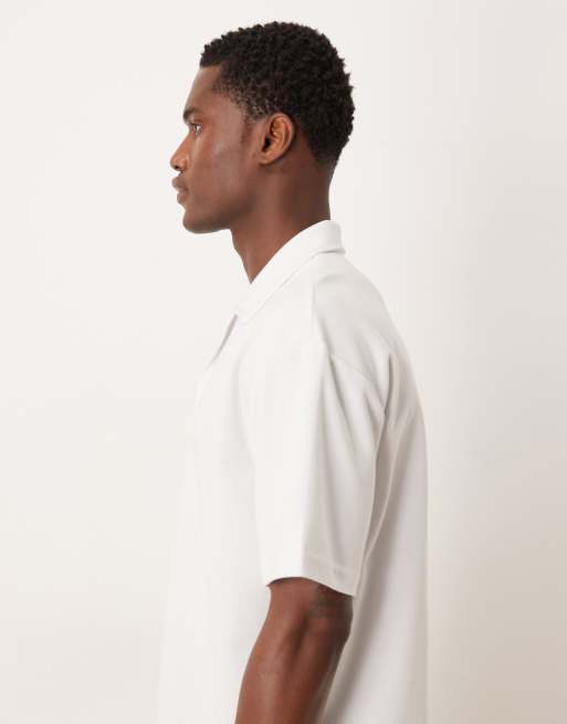 ASOS DESIGN – Weiches, locker geschnittenes Polohemd aus schwerem Stoff in Weiß, 5 von 5