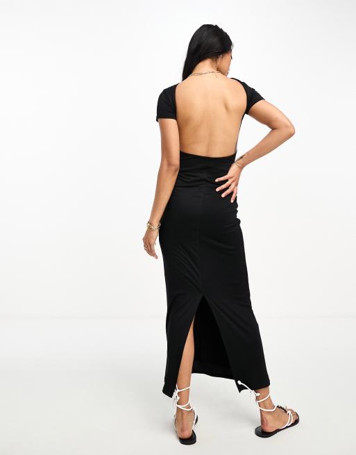 ASOS DESIGN Weiches Maxikleid in Schwarz mit angeschnittenen Armeln und U Ausschnitt hinten