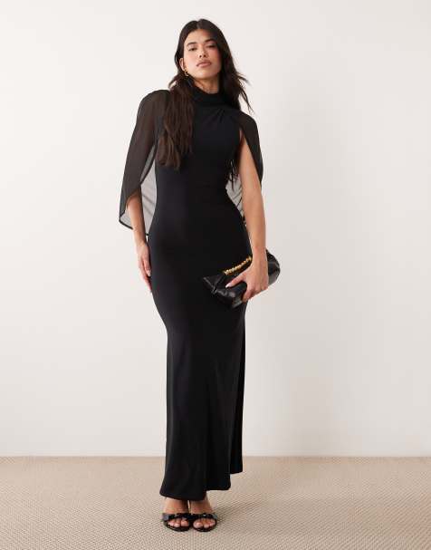 ASOS DESIGN – Weiches Maxikleid in Schwarz mit Cape-Ärmeln und überlangem Schnitt - view 1