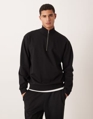Weiches Relaxed-Fit-Sweatshirt in Schwarz mit kurzem Reißverschluss, Kombiteil Schwarz XS