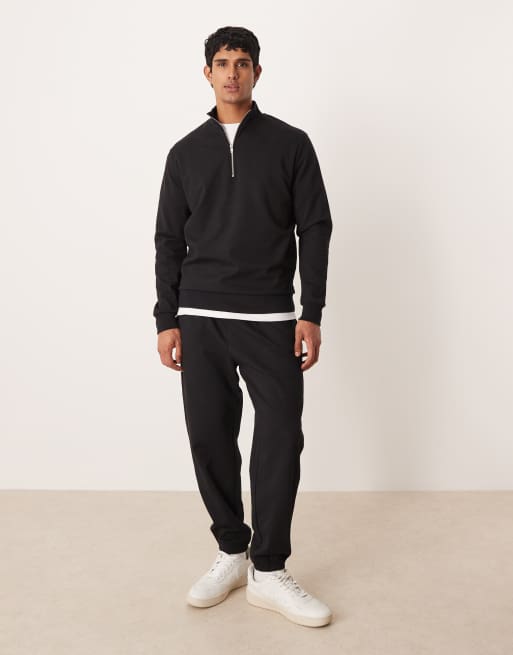 ASOS DESIGN – Weiches Sweatshirt in Schwarz mit kurzem Reißverschluss, Kombiteil, 2 von 5