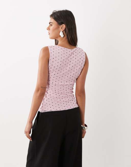 ASOS DESIGN – Weiches Trägertop aus Dobby-Spitze in Rosa mit eckigem Ausschnitt und Punktemuster, 3 von 4