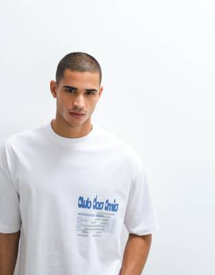 Weißes Oversize-T-Shirt mit Club-Grafik Weiß L
